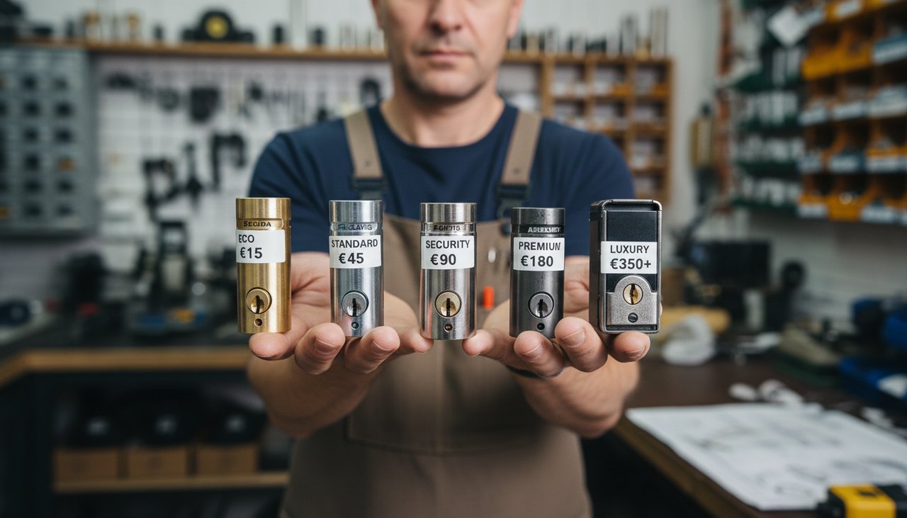 Différents types de barillets de porte avec affichage des tarifs