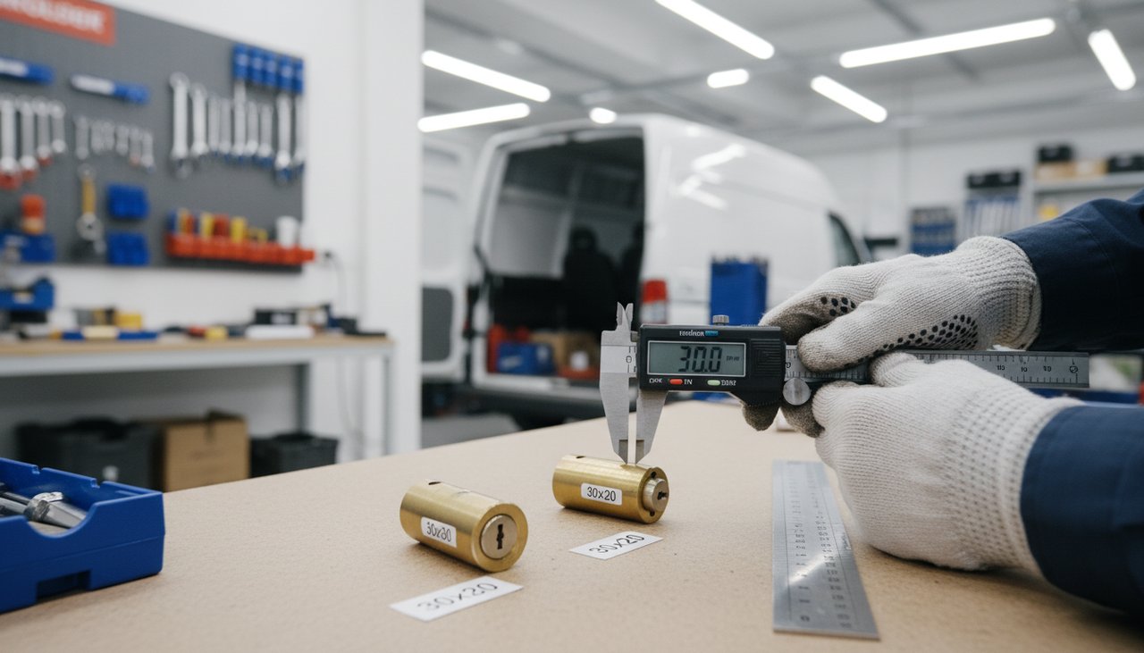 Schéma technique montrant les dimensions d'un cylindre de serrure