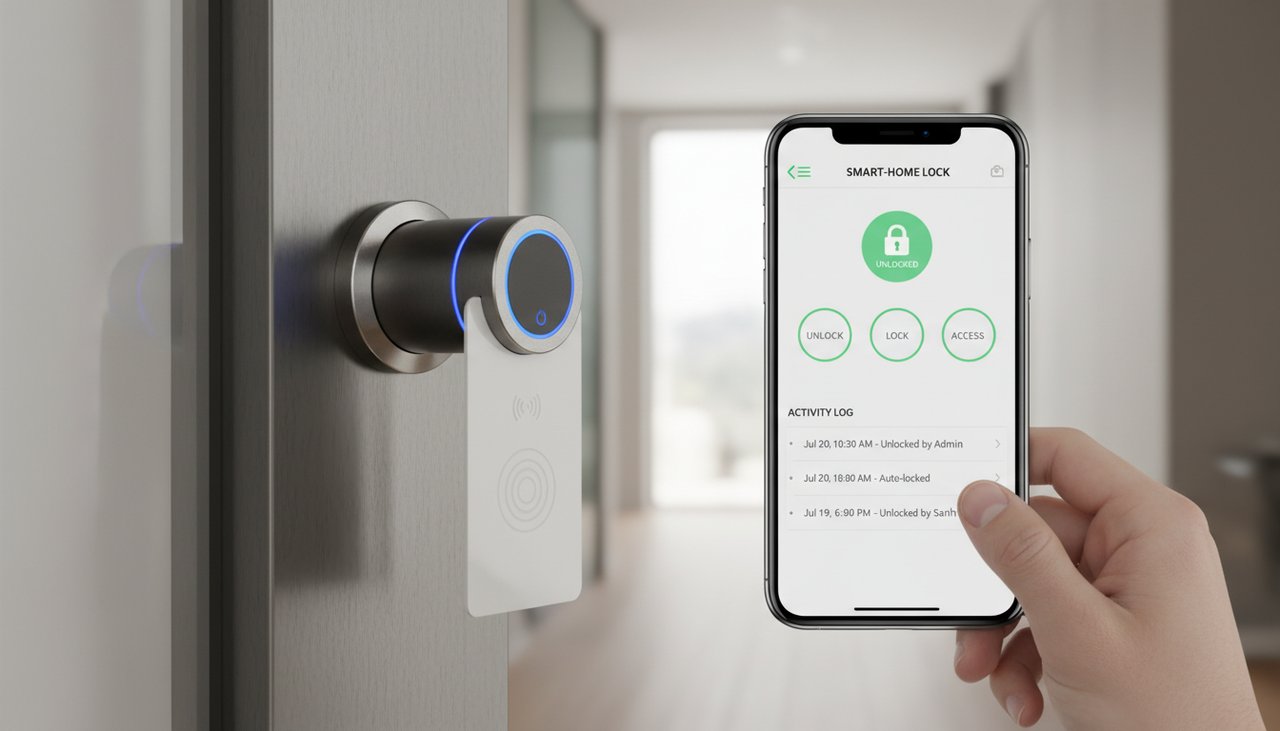 Cylindre électronique connecté avec badge RFID et application smartphone associée pour gestion à distance