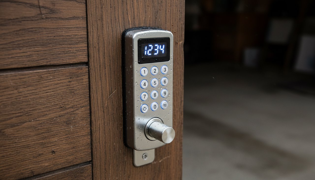 Targette electronique a code sur porte de garage avec clavier numerique illumine