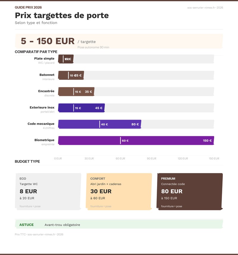 Infographie : etapes pose d'une targette de porte 2026
