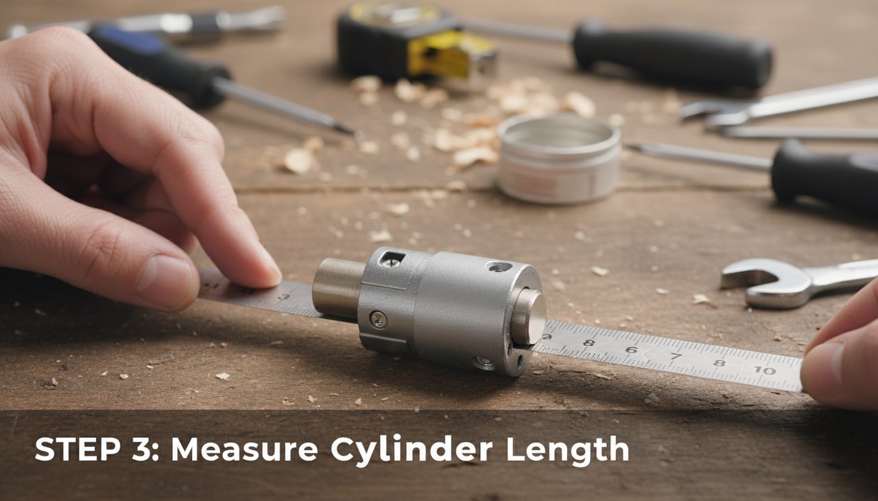 Mesure d'un cylindre de serrure avec un mètre métallique