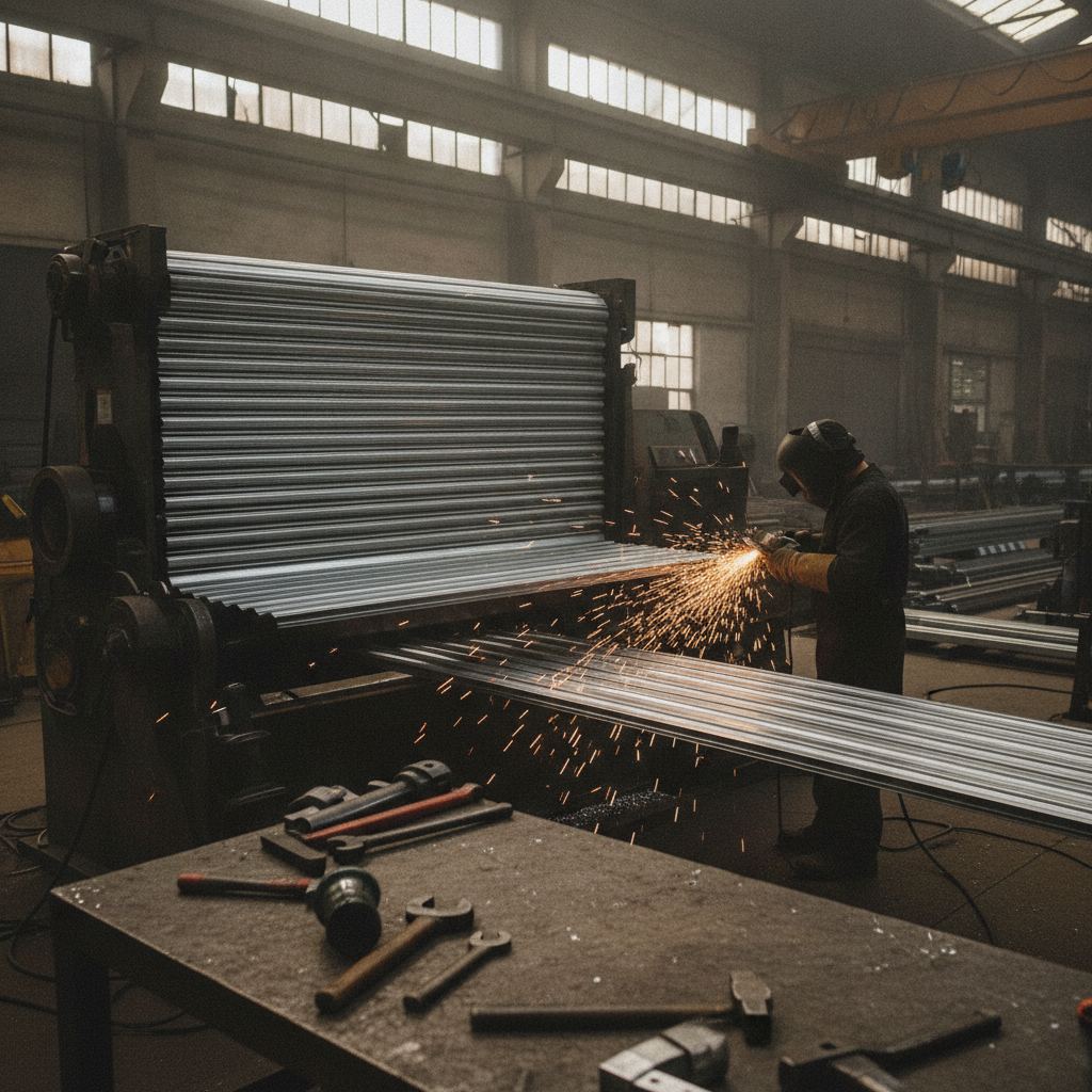 fabrication d'un rideau métallique en atelier de métallerie