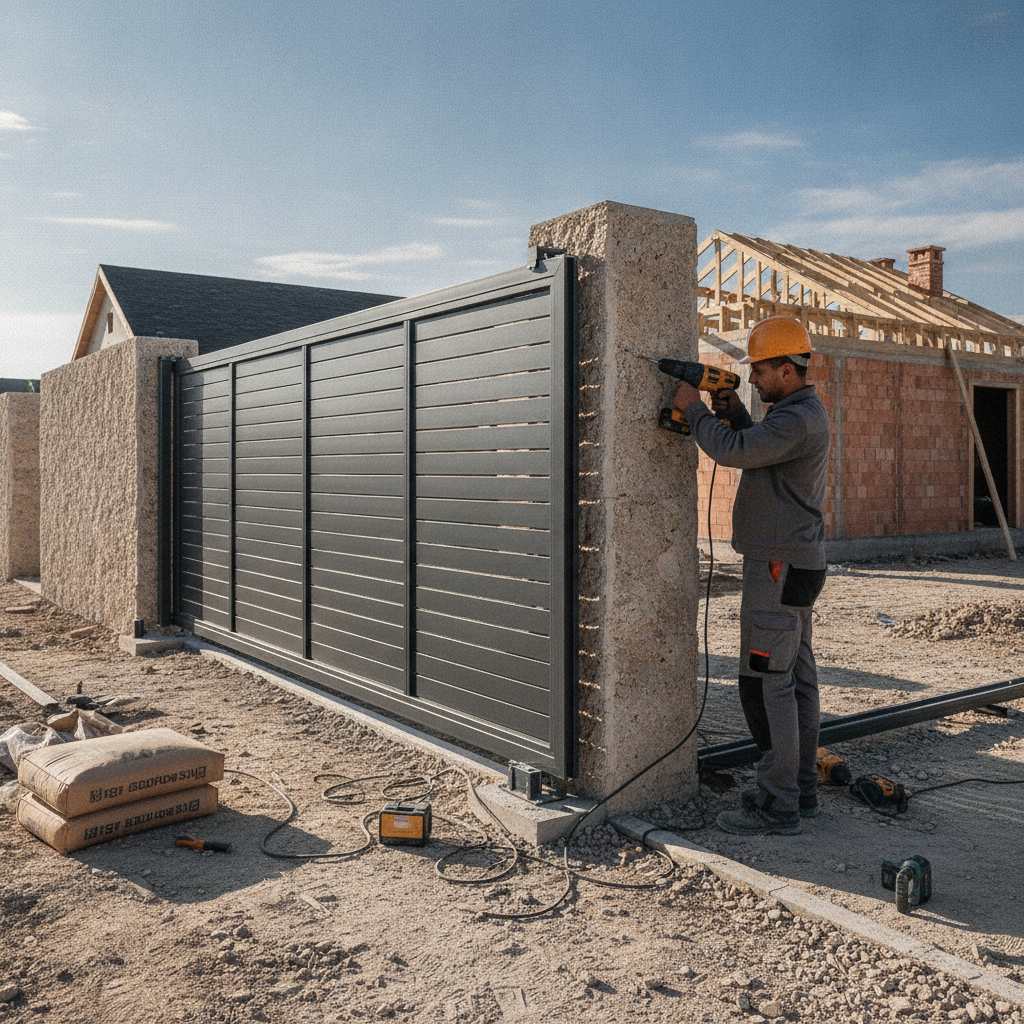 installation d'un portail coulissant par un technicien