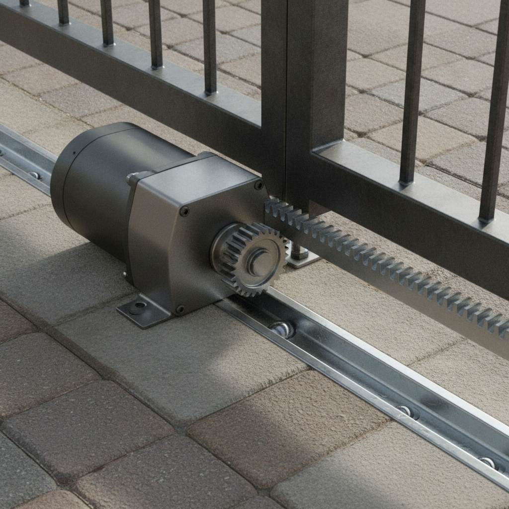 moteur et rail au sol d'un portail coulissant