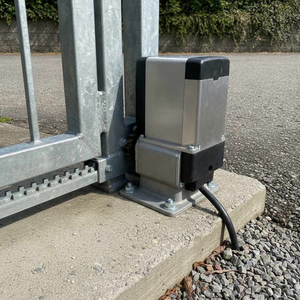 moteur nice pour portail coulissant installe sur socle beton