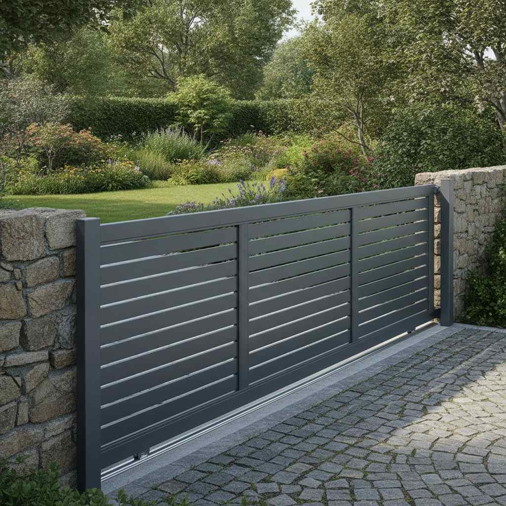 portail coulissant aluminium 3m50 motorisé en ouverture