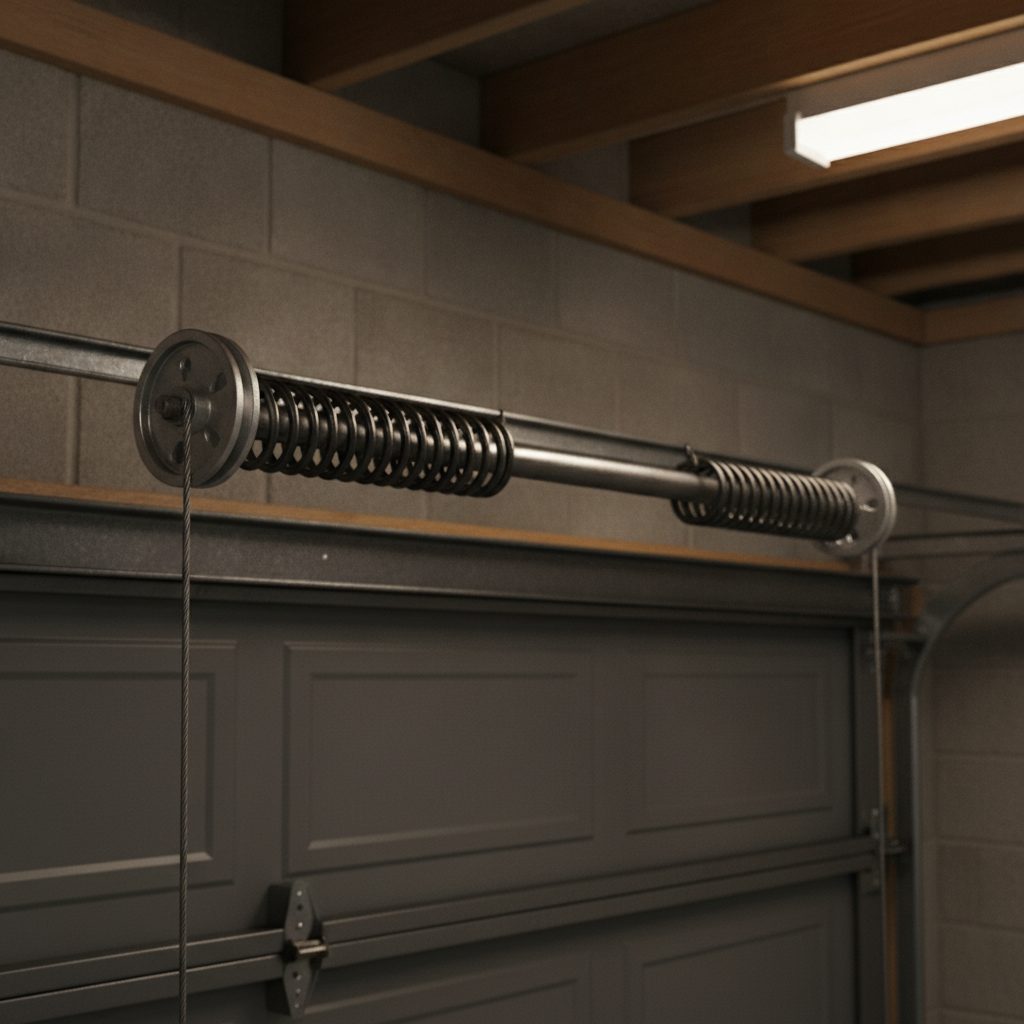 Ressort de torsion au-dessus du linteau d'une porte de garage sectionnelle