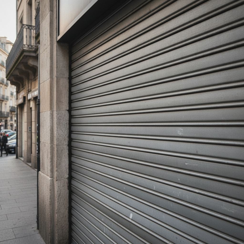 rideau métallique de boutique fermé sur une devanture