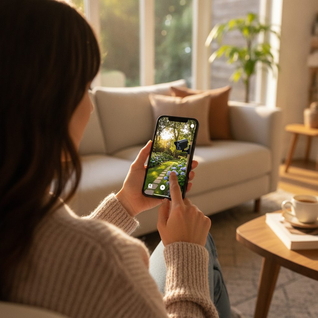 Consultation des enregistrements d'une caméra de surveillance extérieur sur smartphone