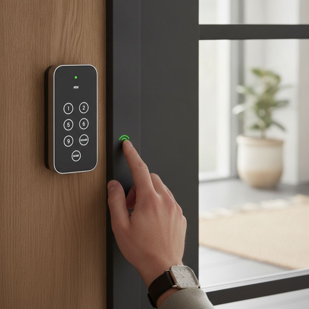 clavier d'alarme maison sans fil près de la porte d'entrée