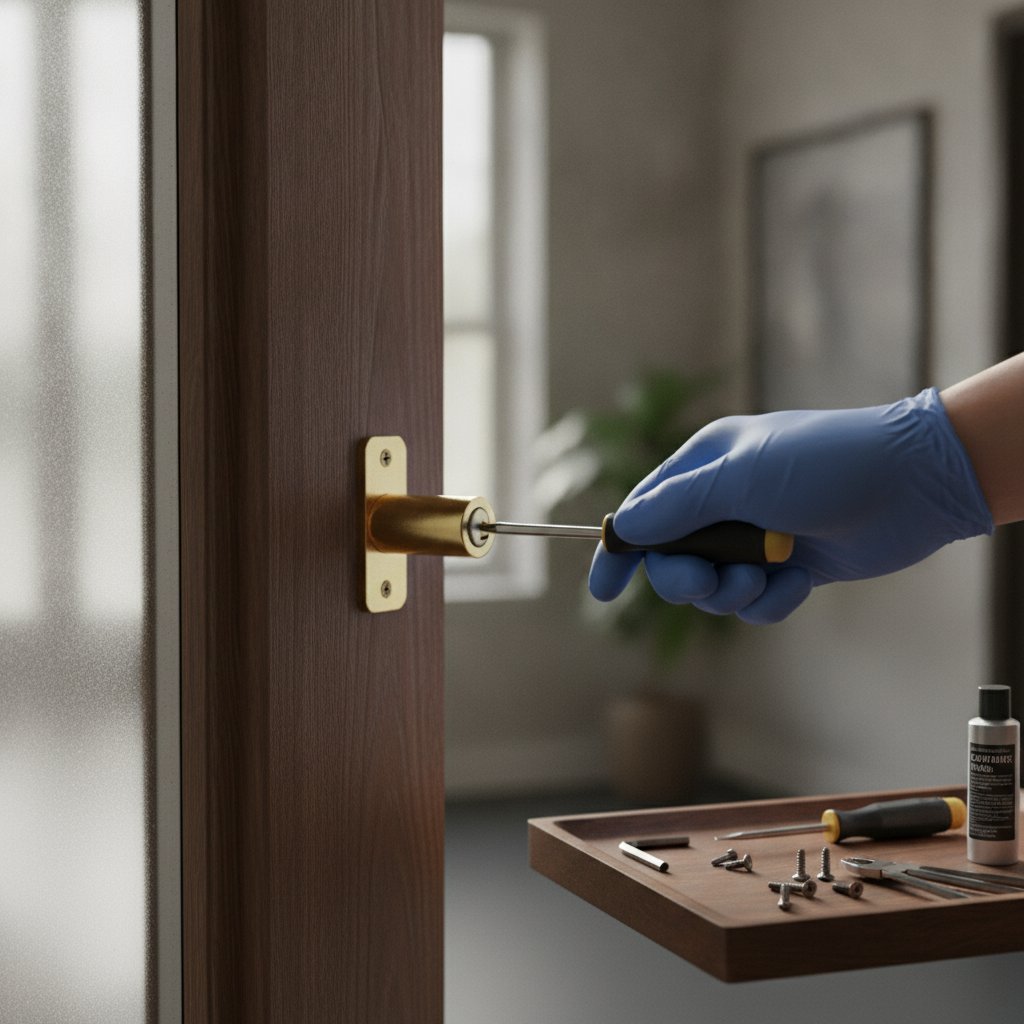 Installation d'un cylindre de serrure sur une porte en bois