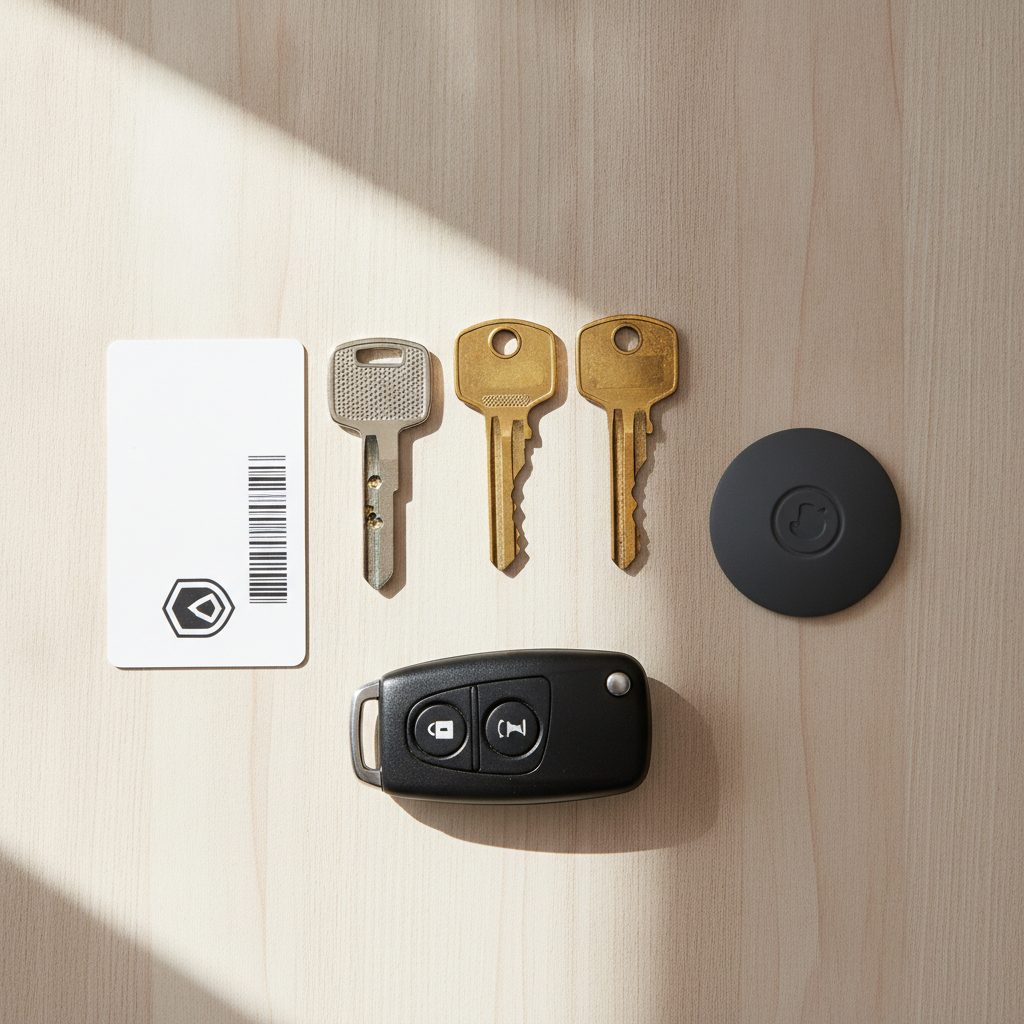 Types de clés à reproduire : clé plate, clé de sécurité avec carte de propriété, clé de voiture et badge Vigik