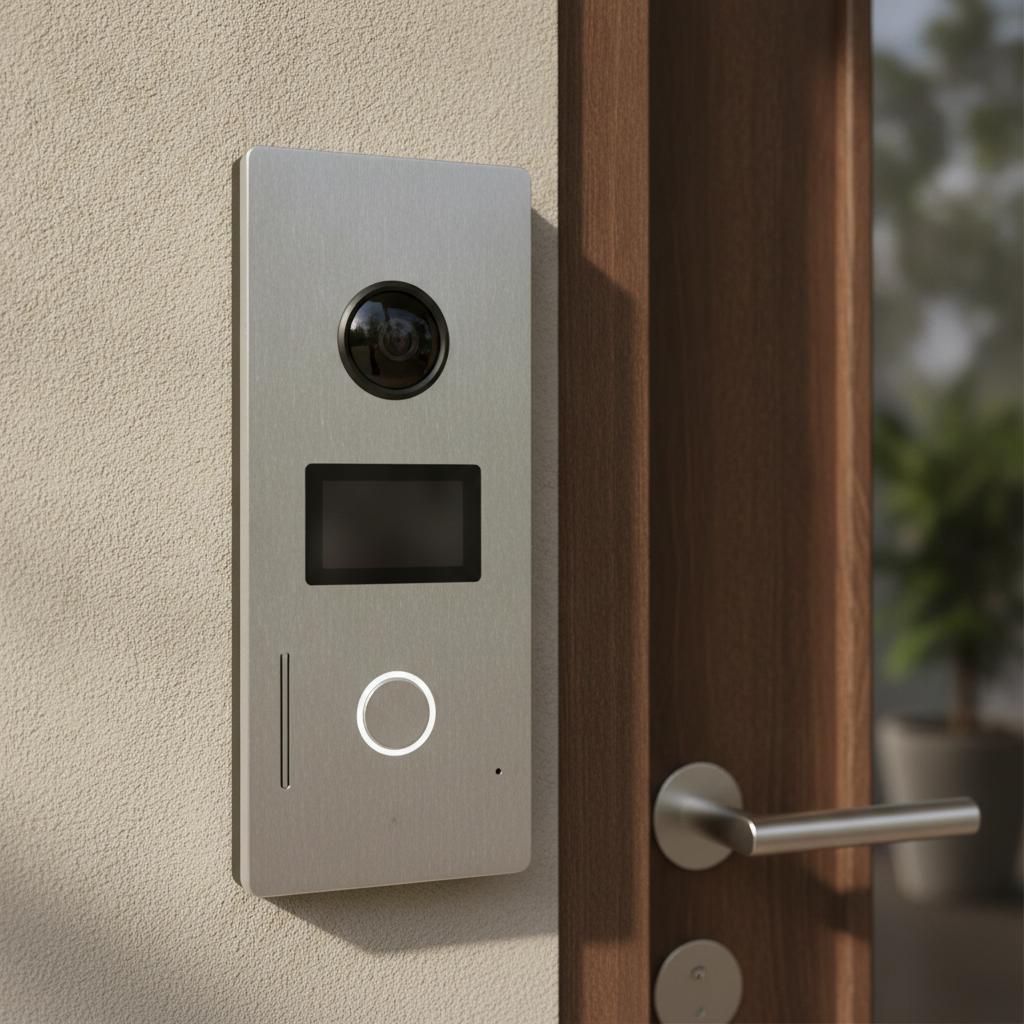 interphone vidéo Somfy installé à l'entrée d'une maison