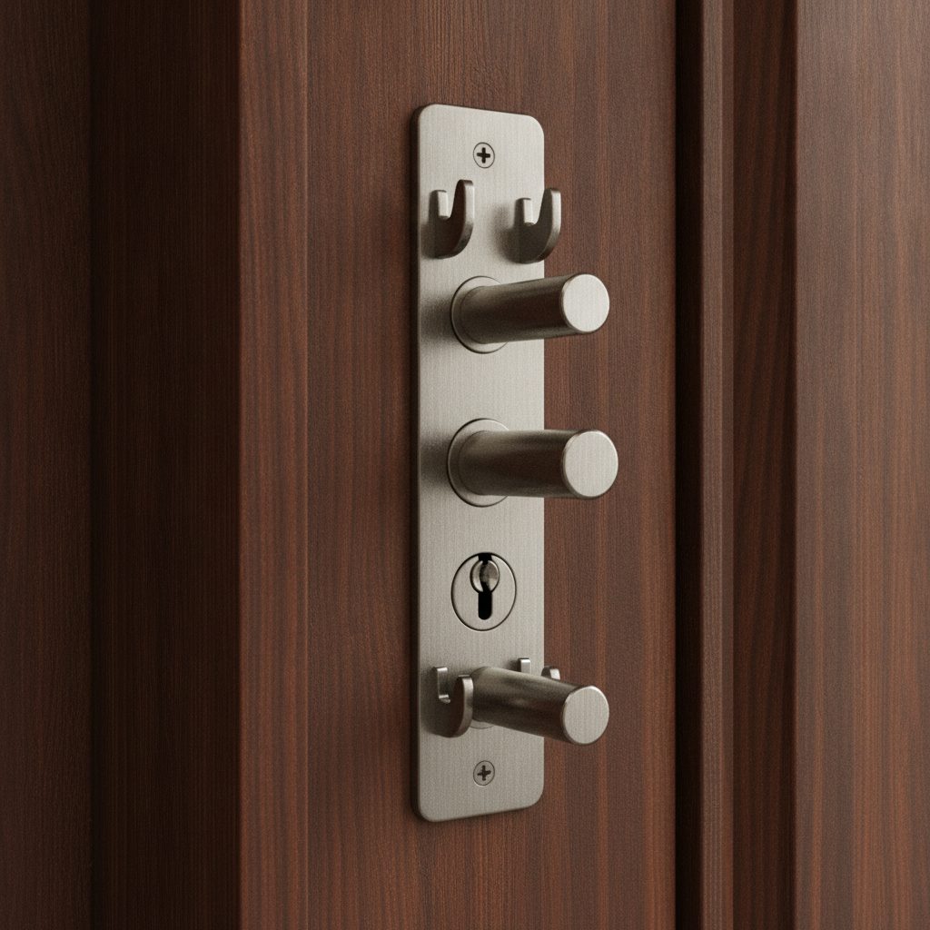 serrure 3 points encastrable dans le chant d'une porte d'entree en bois