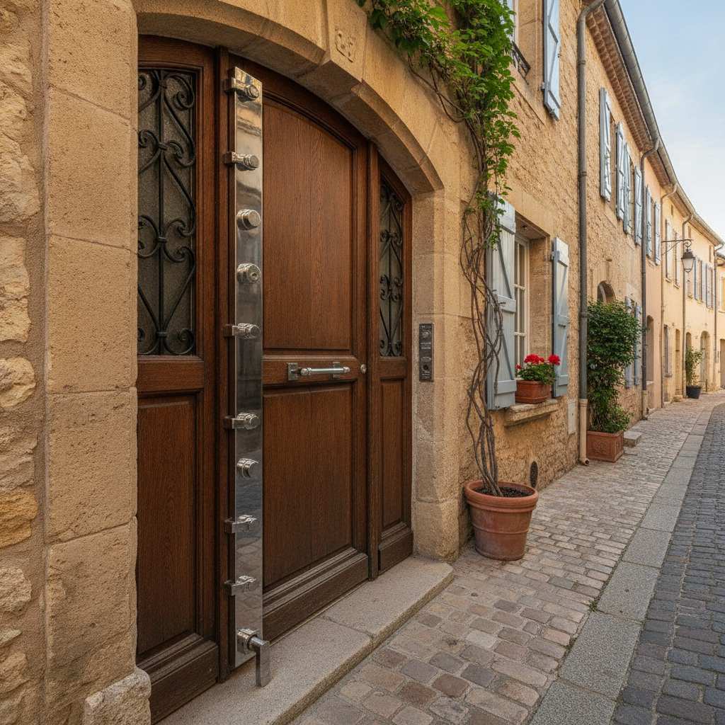 Porte d'entrée sécurisée par une serrure 5 points à relevage dans le Gard