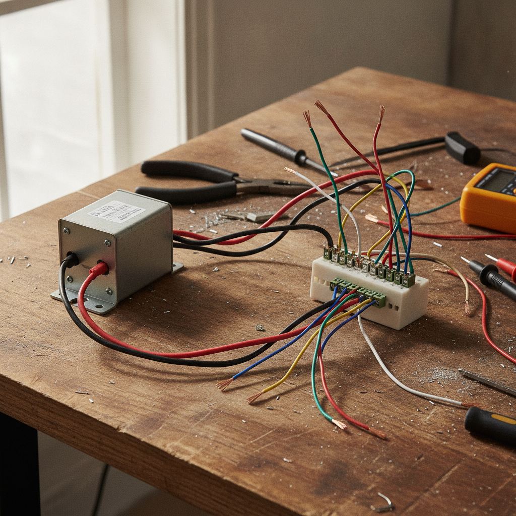 transformateur et câblage électrique basse tension d'une gâche