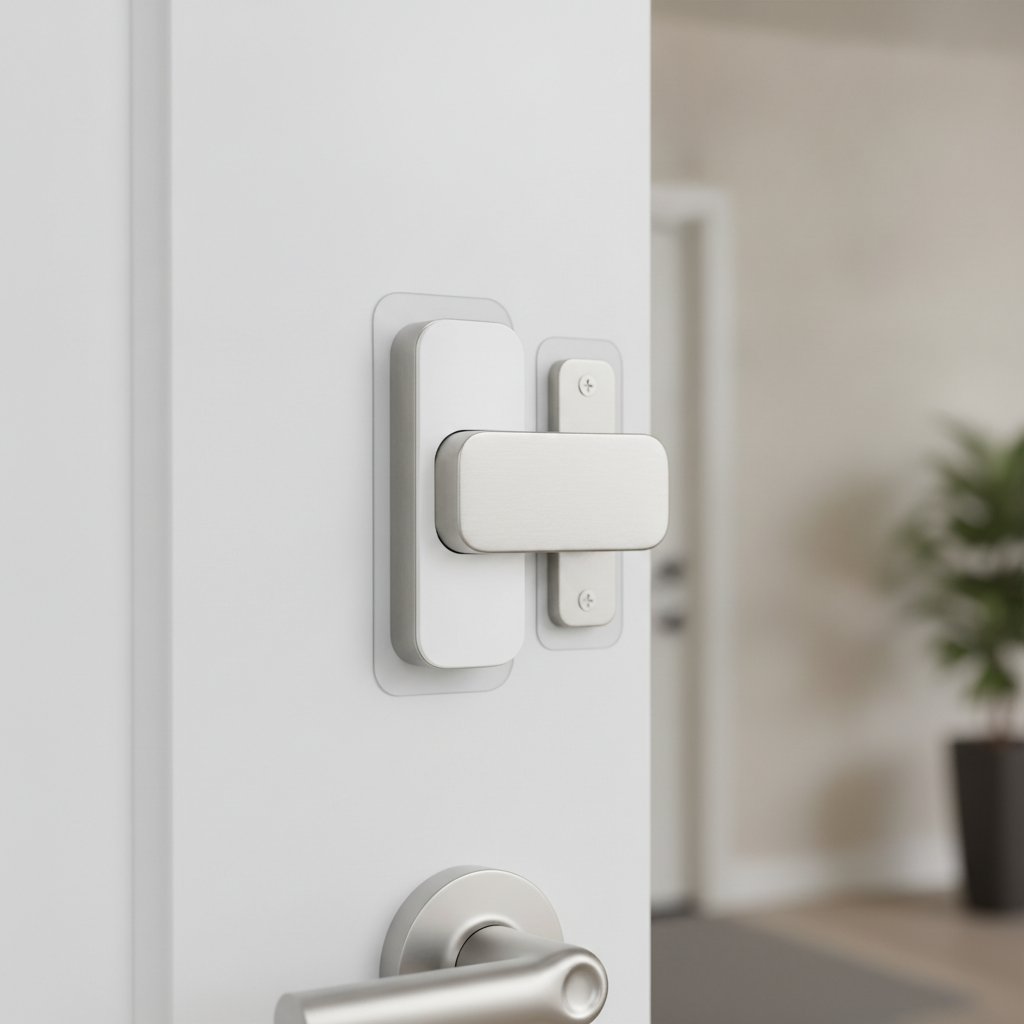 verrou de porte sans perçage installé sur une porte d'appartement