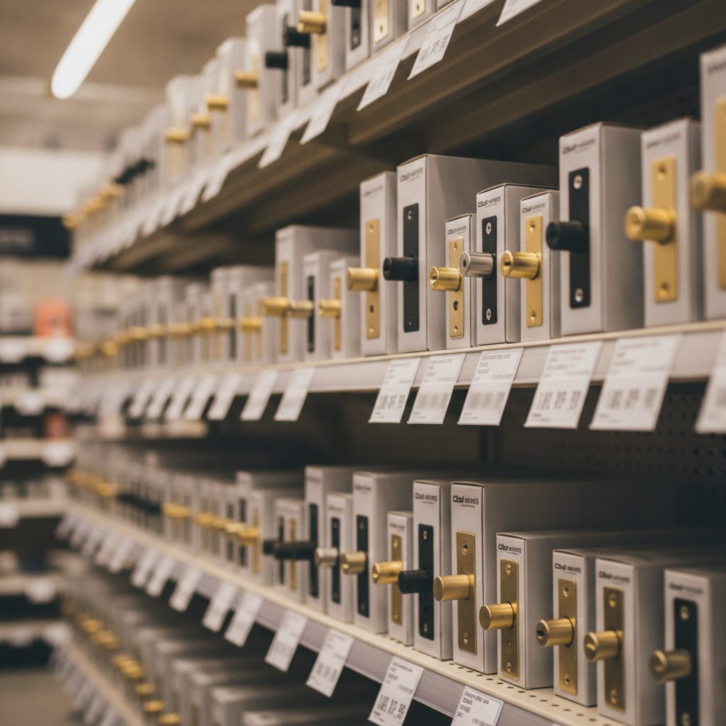 Rayon serrurerie avec serrures multipoints et cylindres en magasin de bricolage